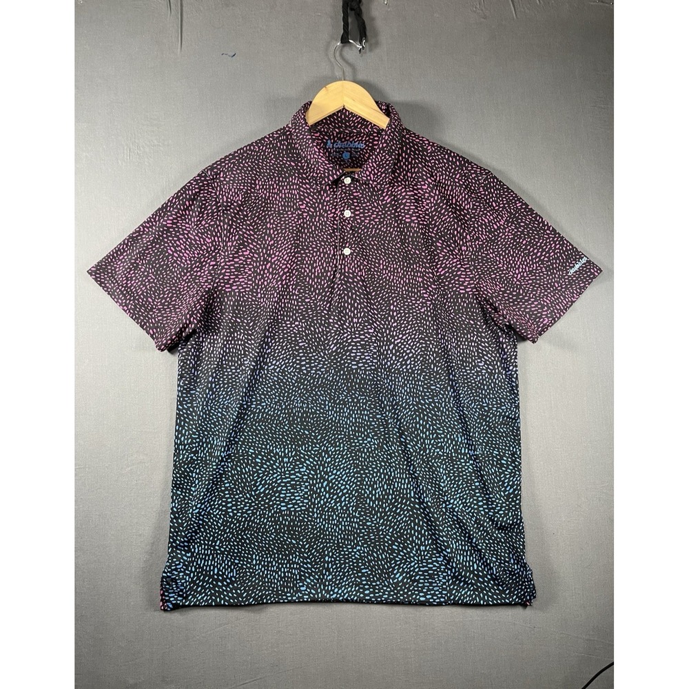 Chubbies "The Weekend Has Arrived" Men's Large Blue Golf Stretch Polo Geometric